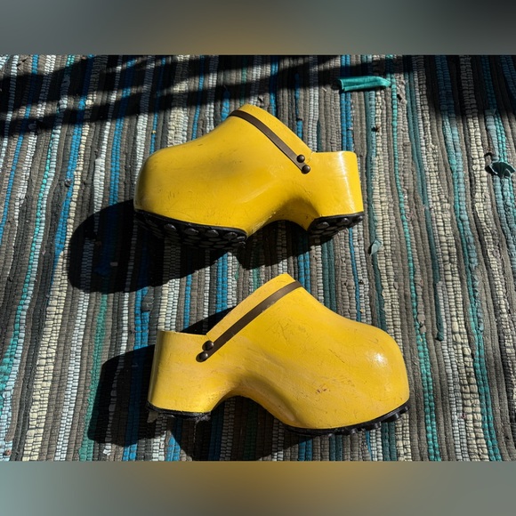 70s Vintage Amsterdam Famolare Yellow Fiberglass Clogs Sz 8 - Picture 2 of 10
